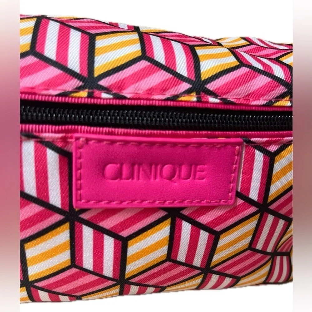 Clinique Cosmetic Travel Bag; Bright Pink, Black, Yellow, Zip Closure, NWOT